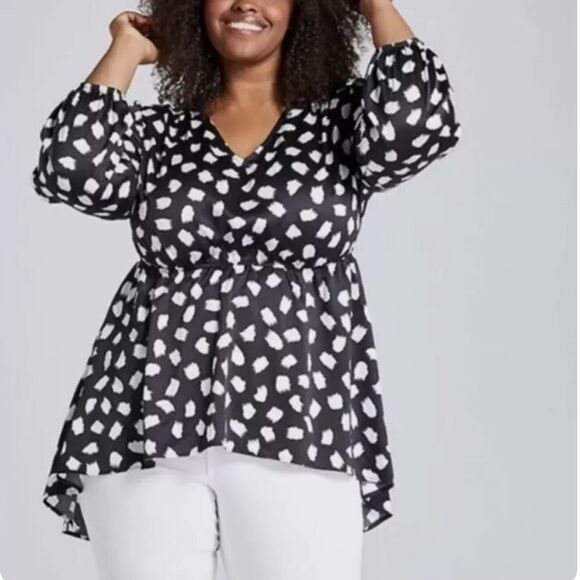 Lane Bryant Tops - beauticurve x lane bryant tunic top hi low Peplum Satin Black white plus size 24